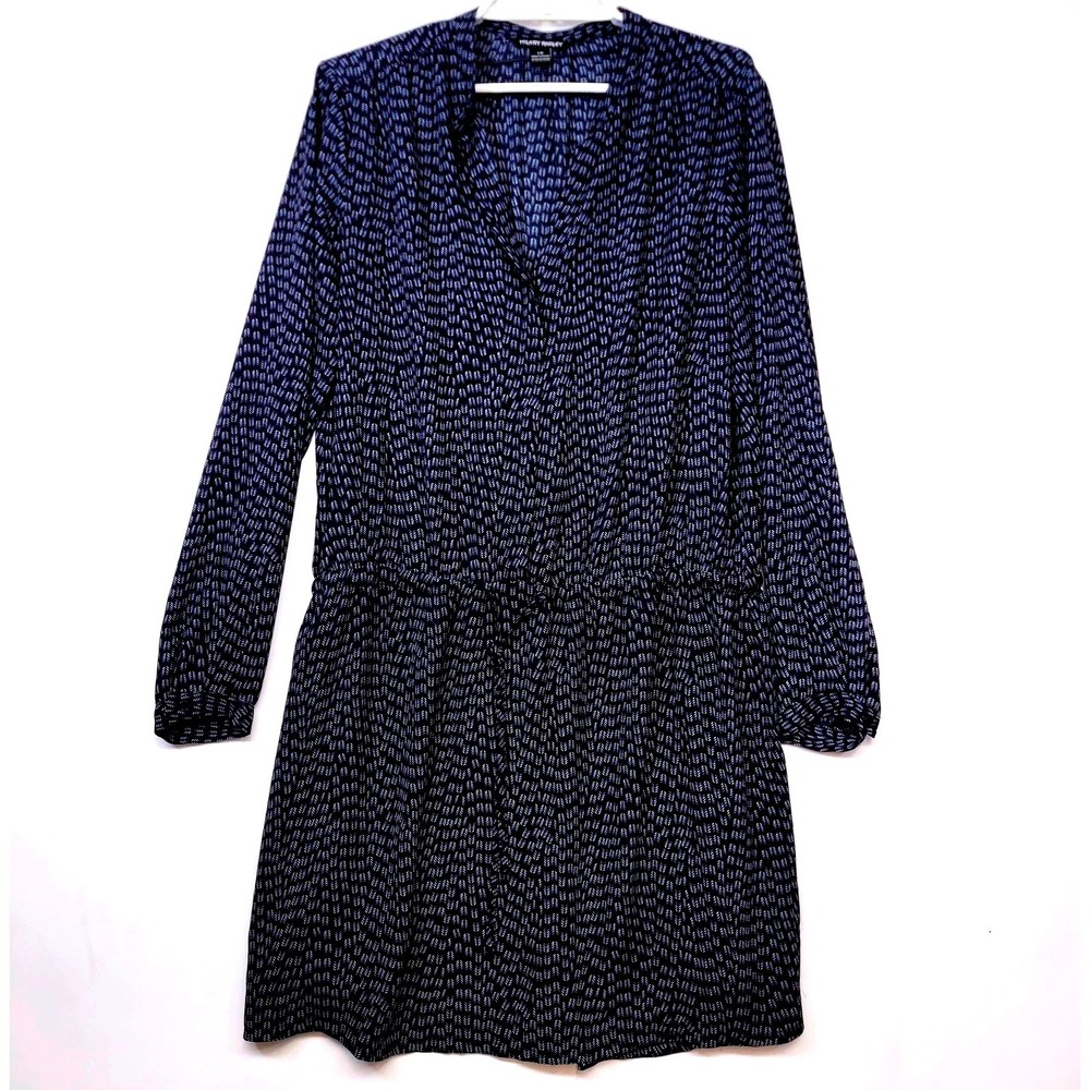 Hilary Radley Chevron Dress Womens Large Blue Long Sleeve Fit & Flare Waist Tie